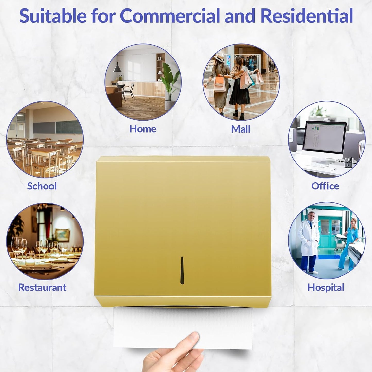 Paper Towel Dispenser Wall Mount, Brushed Gold Stainless Steel Commercial Paper Towel Holder with