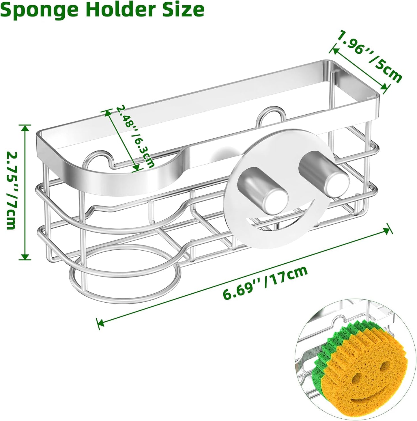 Cisily Smiley Sponge Holder for Kitchen Sink Caddy, Stainless Steel Movable Brush Holder Dish Cloth