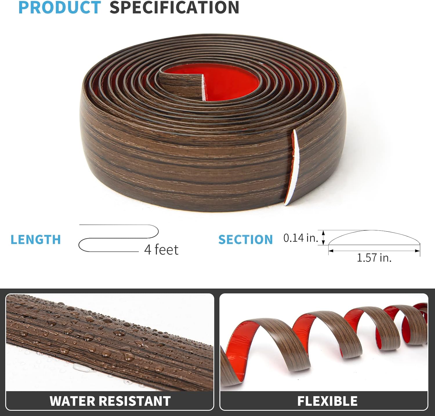 Art3d 4 FT Self Adhesive Vinyl Floor Transition Strip, Laminate Strip Flat Divider for Joining