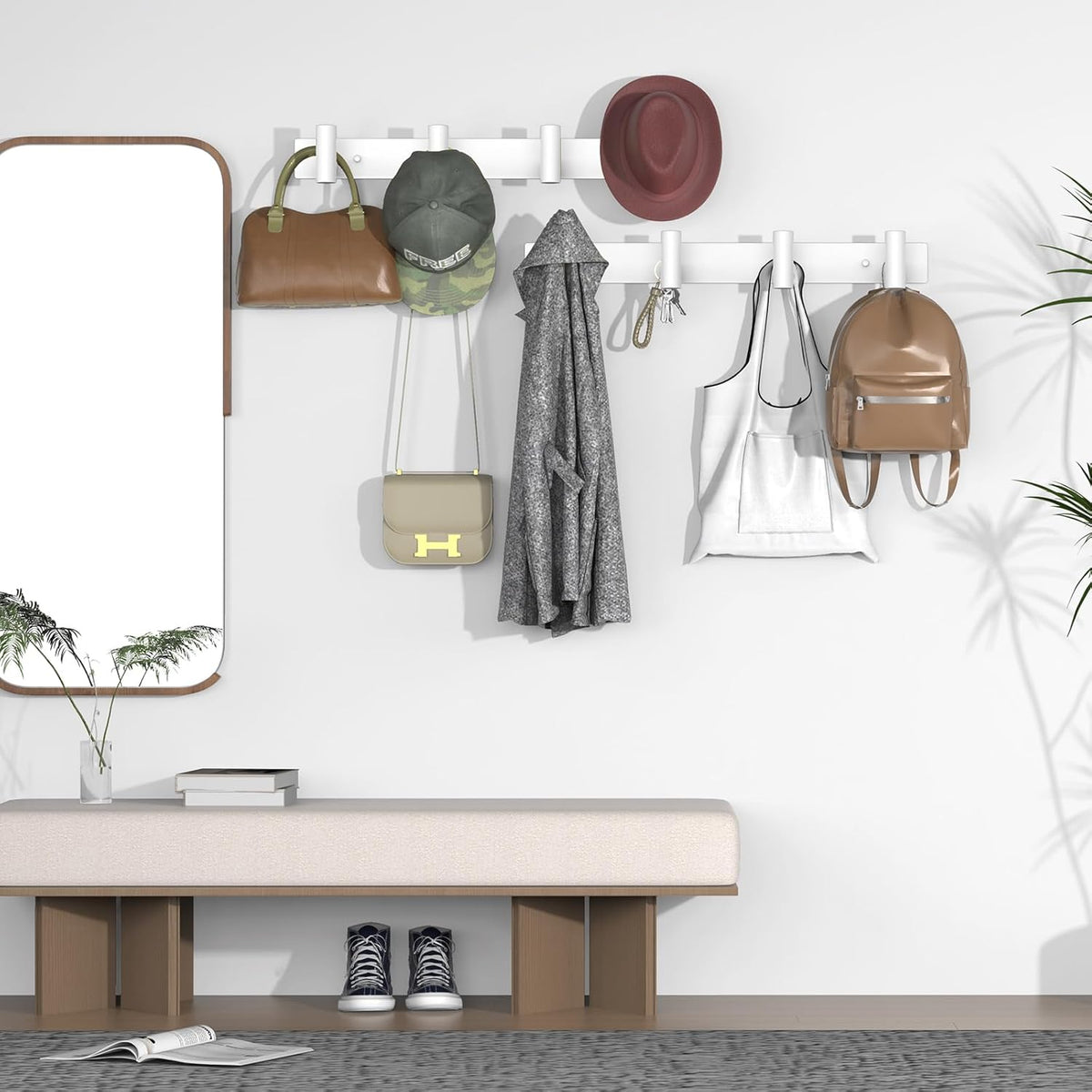 VAEHOLD Hat and Coat Wall Mount Rack - Hooks for Robes, Bags, Keys, and Towels - Bathroom Towel