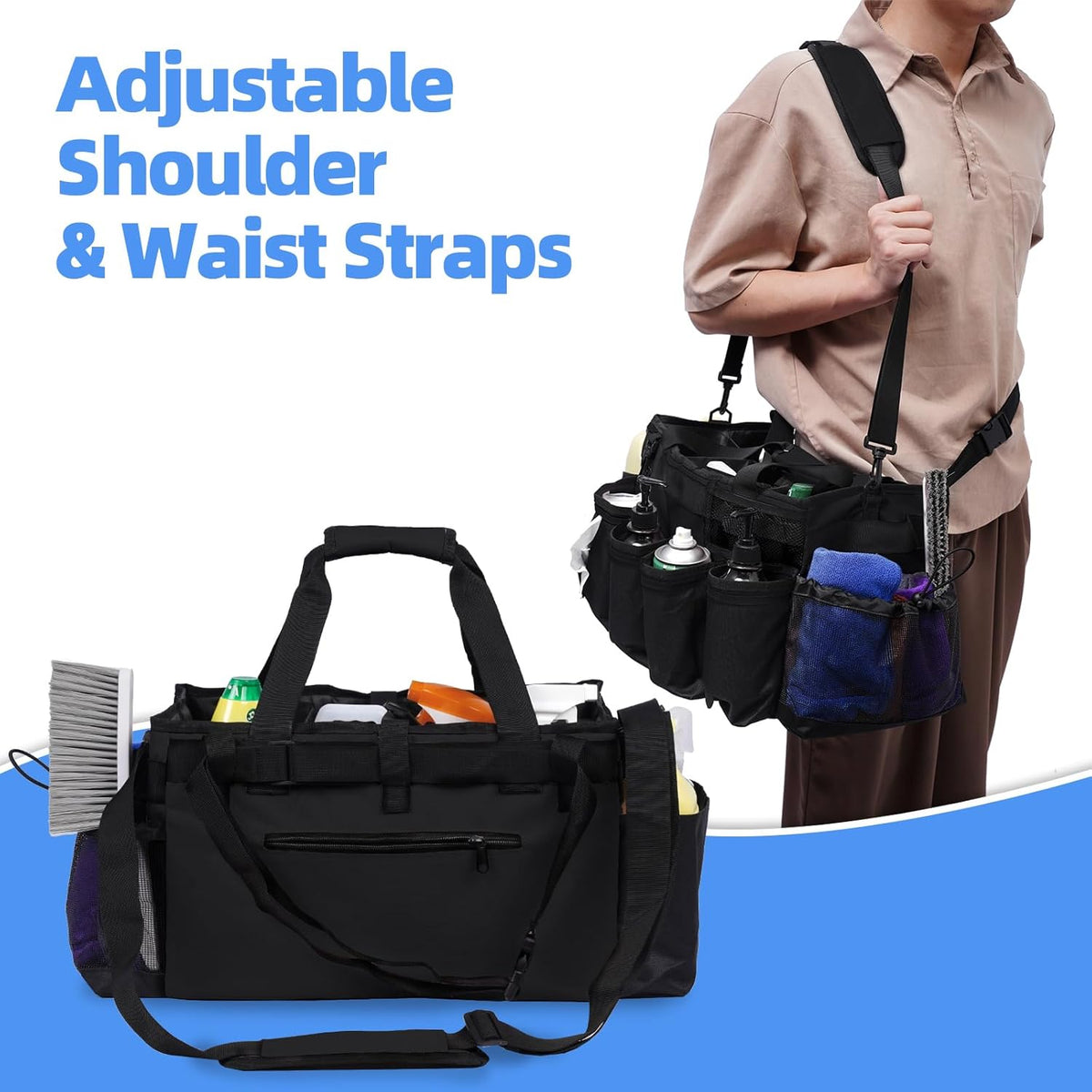 Large Cleaning Supplies Bags for Housekeepers, Professional Wearable Cleaning Supply Caddy for