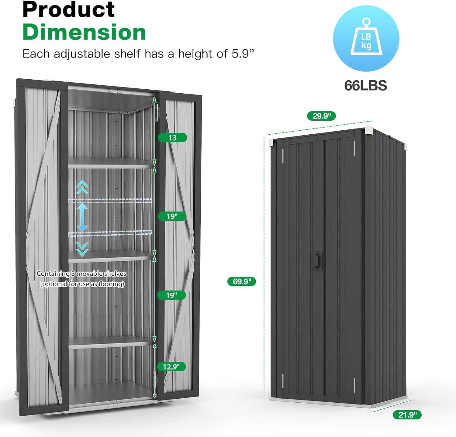 AECOJOY Outdoor Storage Cabinet, Outdoor Cabinets Waterproof with Shelves, Vertical Tall Garden