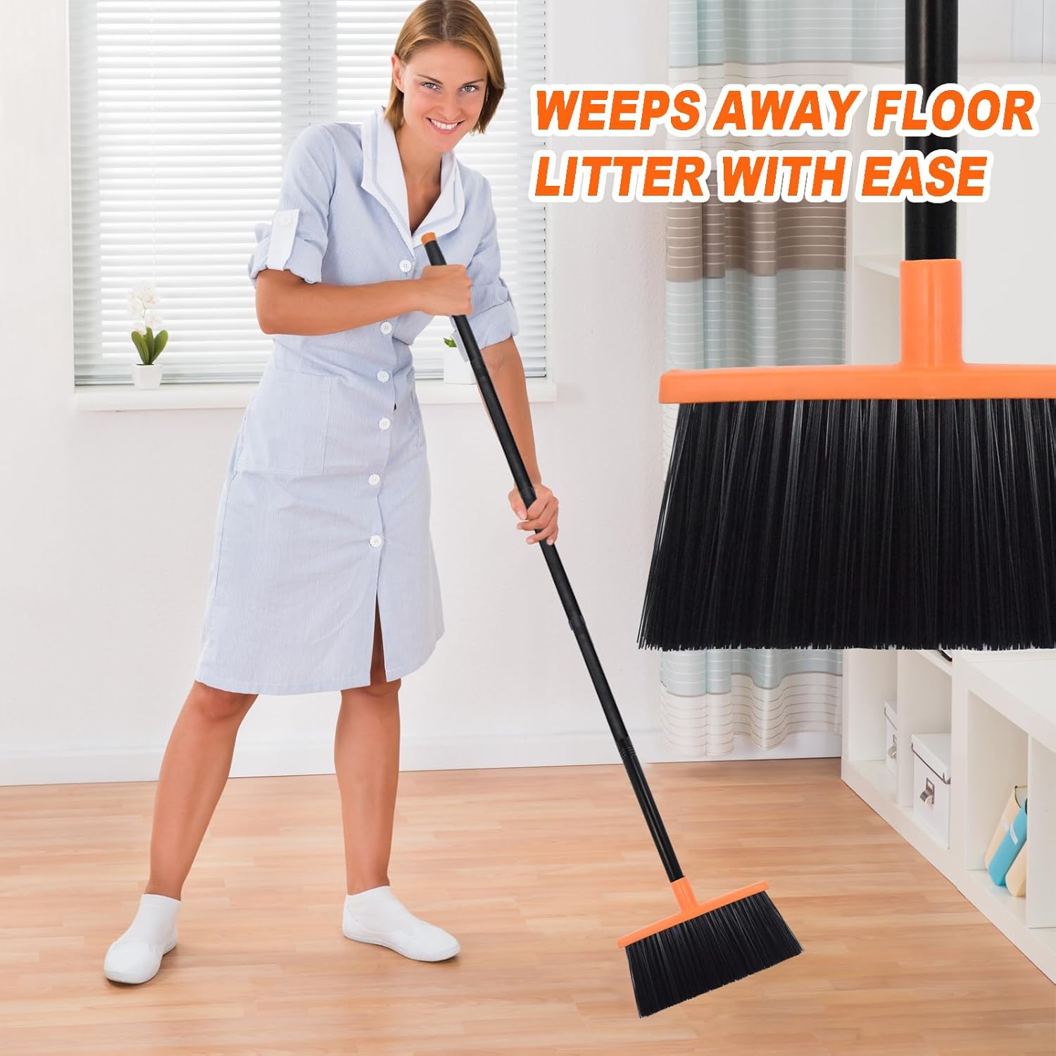 Heavy-Duty Adjustable Angle Broom with 56" Steel Handle - Ideal for Home, Garage, Kitchen