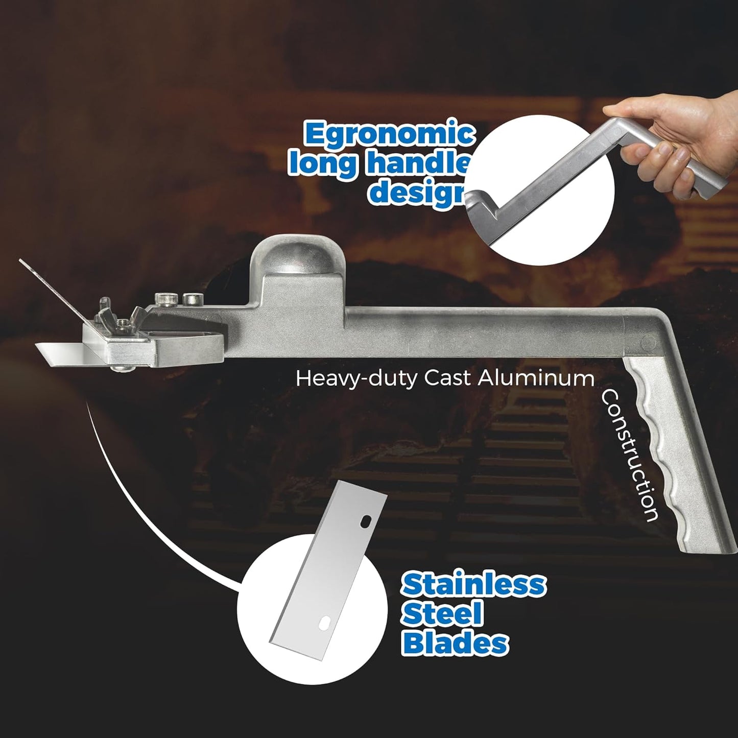 Professional Heavy Duty Grill Scraper for Flat Tops with Stainless Steel Scraper Blade, Flat Top