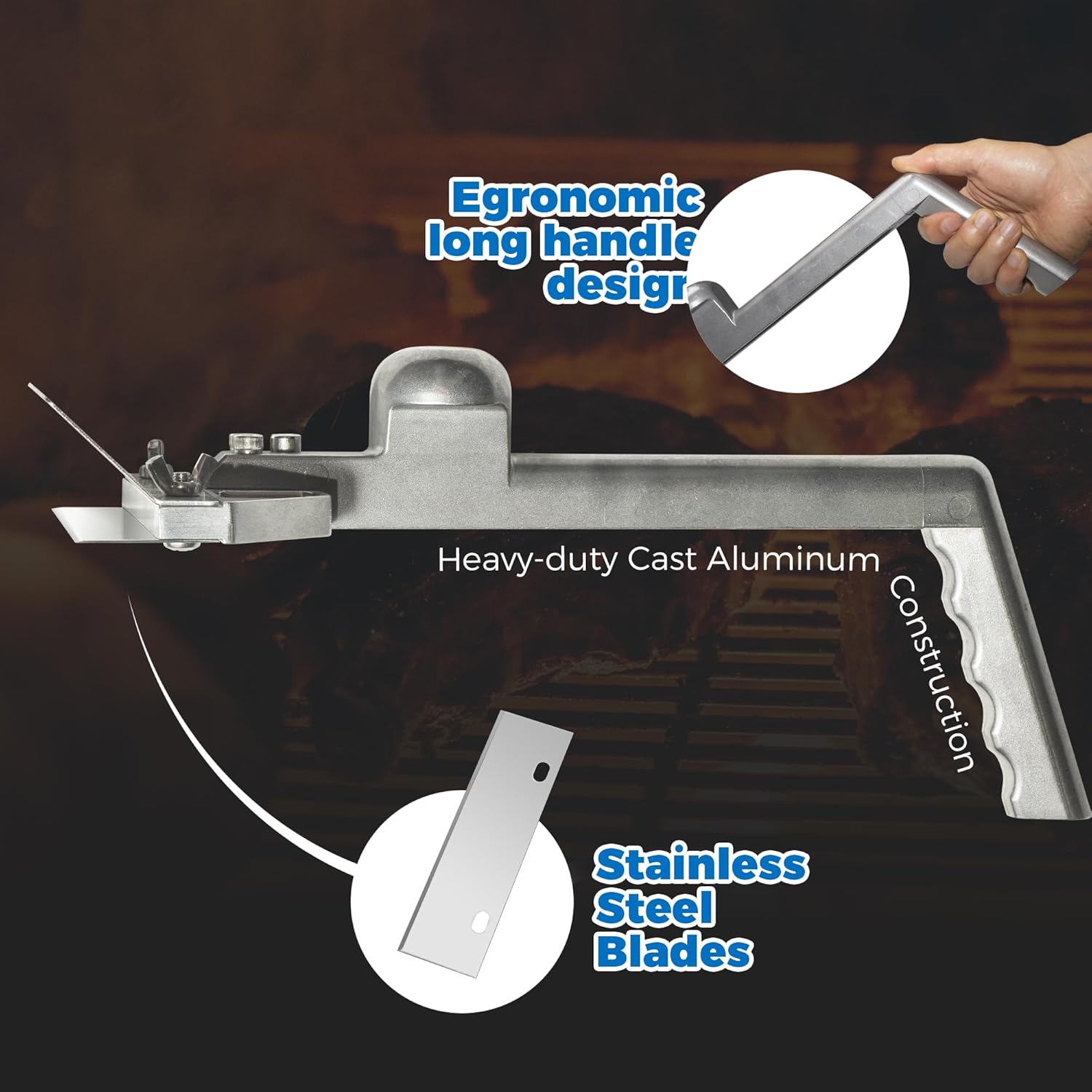 Professional Heavy Duty Grill Scraper for Flat Tops with Stainless Steel Scraper Blade, Flat Top