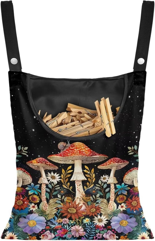 Mushroom Clothespin Storage Hanger Bags Laundry Clothespin Bag, Clothespin Bag with a Large