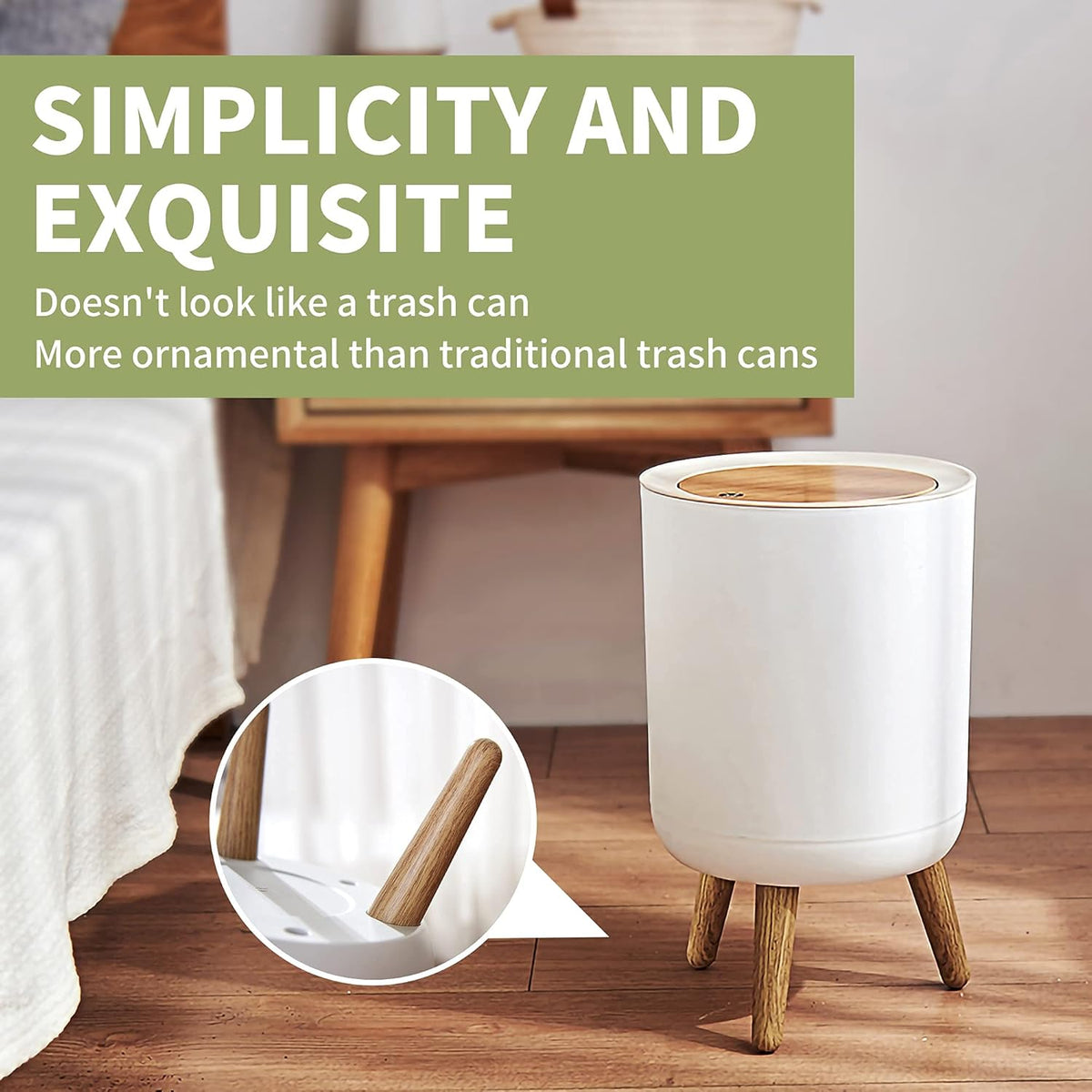 Trash can，7Liter/1.8 Gallon Garbage can with Press top Lid，Nordic Modern Waste Basket，Plastic Trash