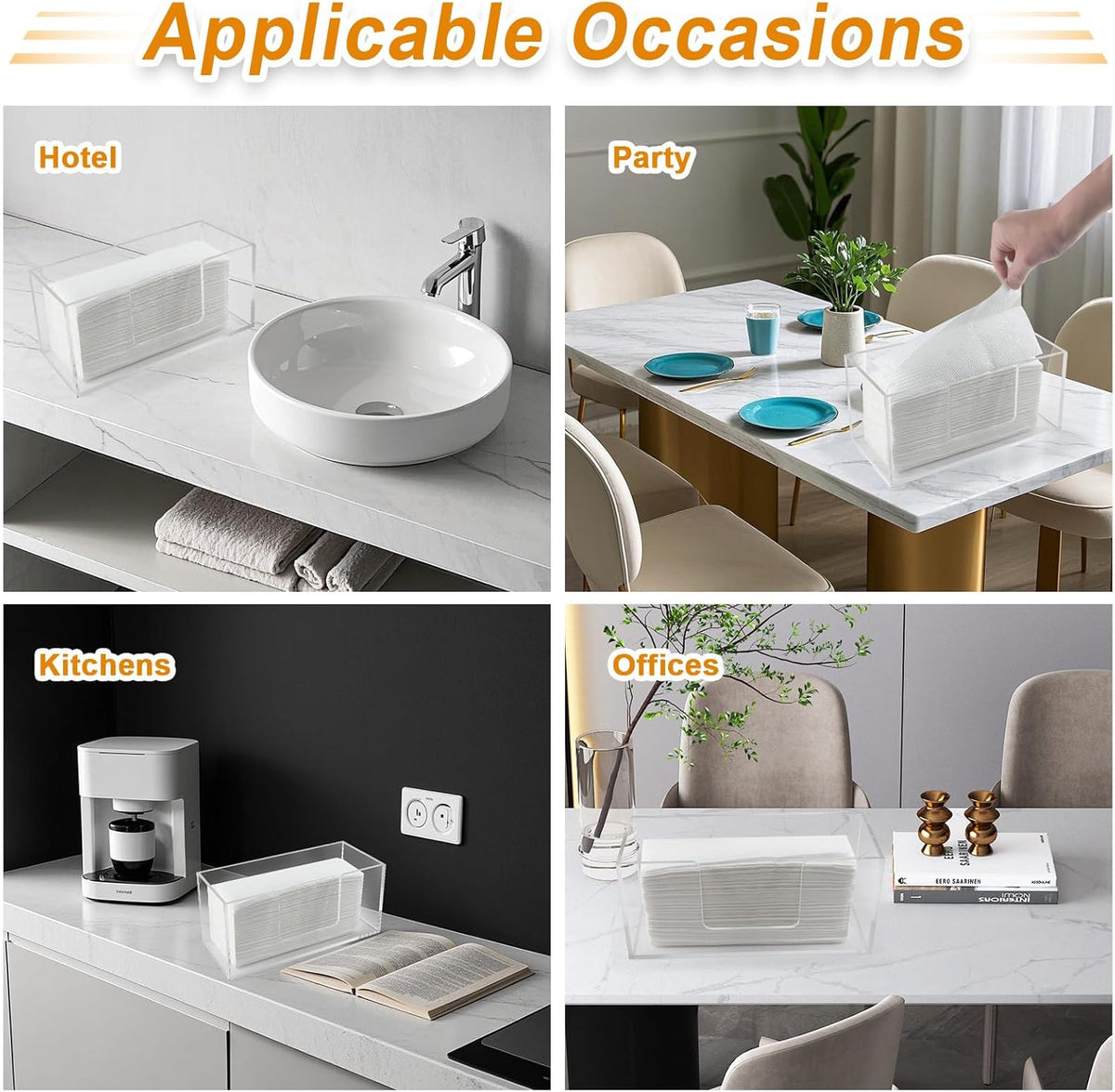 4Pack Acrylic Paper Towel Dispenser, Napkin Holder for Bathroom, Kitchen & Countertop – Paper Towel