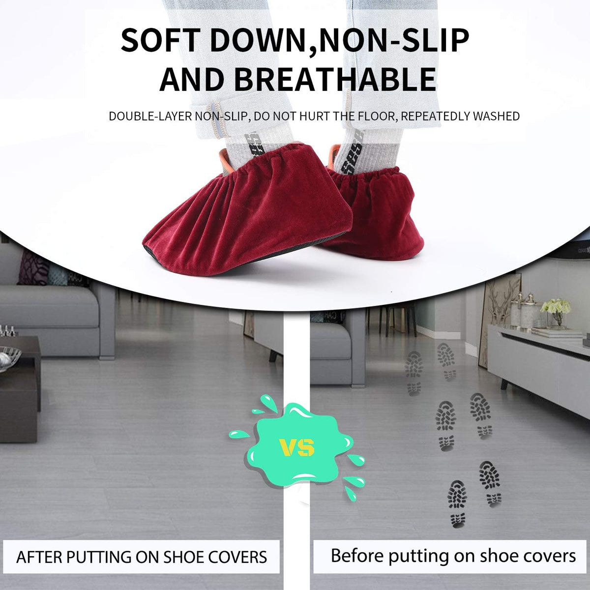 5 Pairs Reusable Non Slip Shoe Covers, Premium Soft Washable Thickened Boot Shoe Covers for
