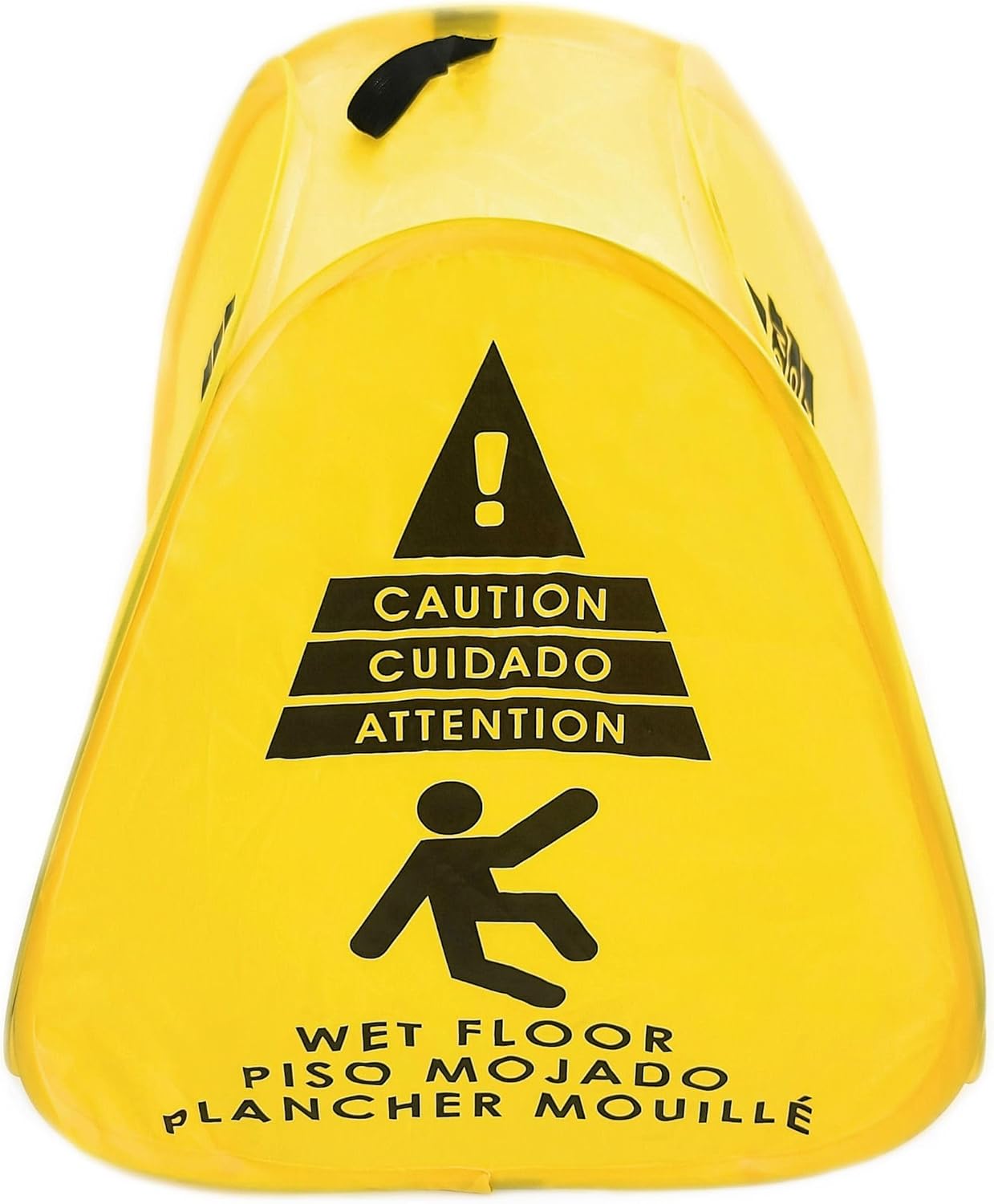 Kraken Sign Co - Pop-up Sign, Yellow 4-Sided Bilingual Trilingual English/Spanish/French Warning