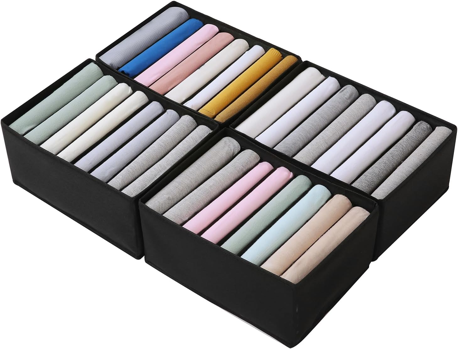 Qozary 4 Pack Drawer Organizers for Clothing, 8 Grids Foldable Closet Organizers and Storage Bins