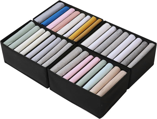 Qozary 4 Pack Drawer Organizers for Clothing, 8 Grids Foldable Closet Organizers and Storage Bins