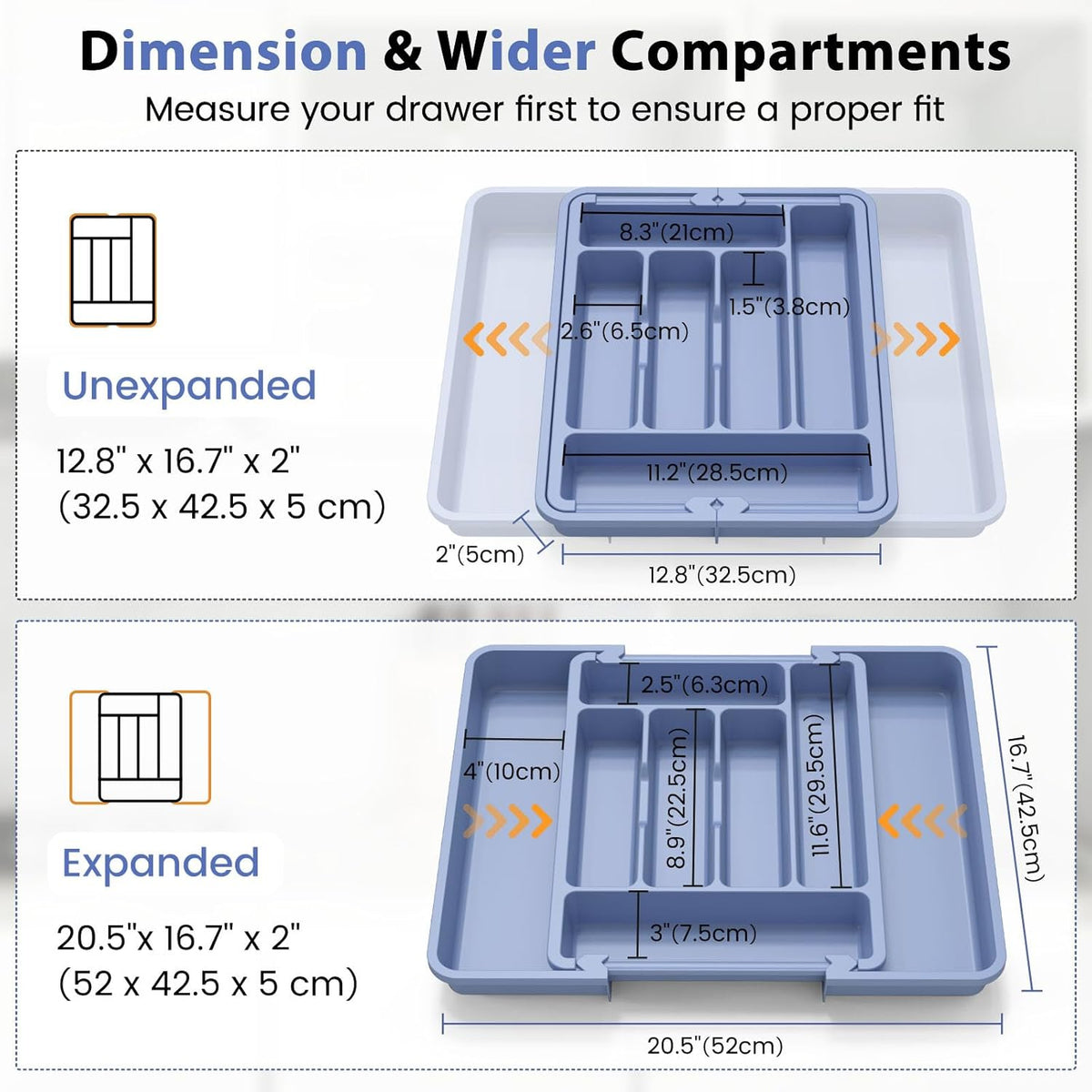 Caperci Large Silverware Organizer for Kitchen Drawer & Utensils - Expandable Drawer Organizer for