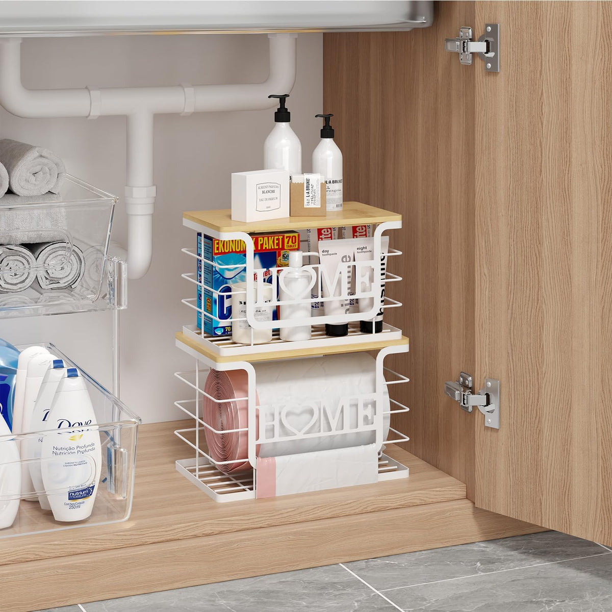 Trash Bag Holder, Thipoten Trash Bags Dispenser with Bamboo Top, Suitable for Garbage Bags