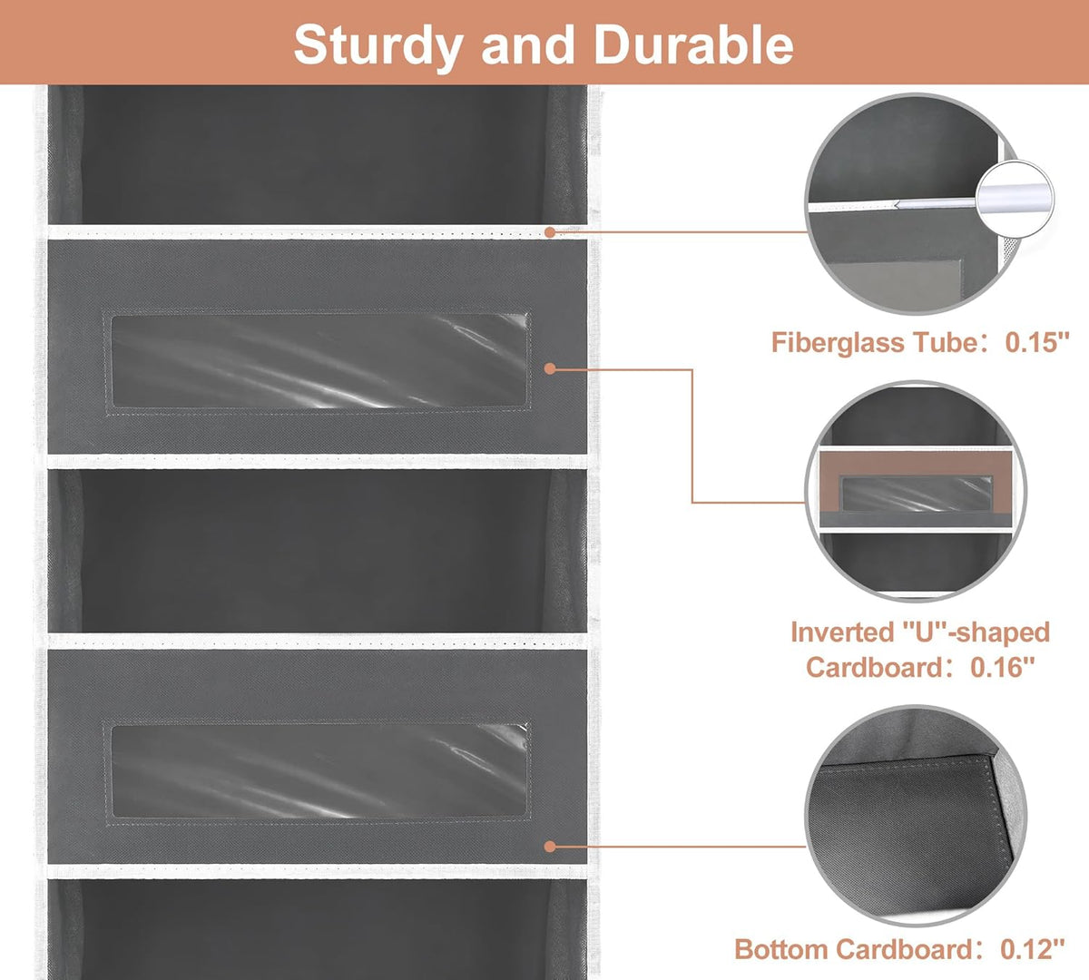 2 Packs 5-Tier Over The Door Organizer with 10 Side Mesh Pockets, 48 lbs Load Capacity, 3 Hooks