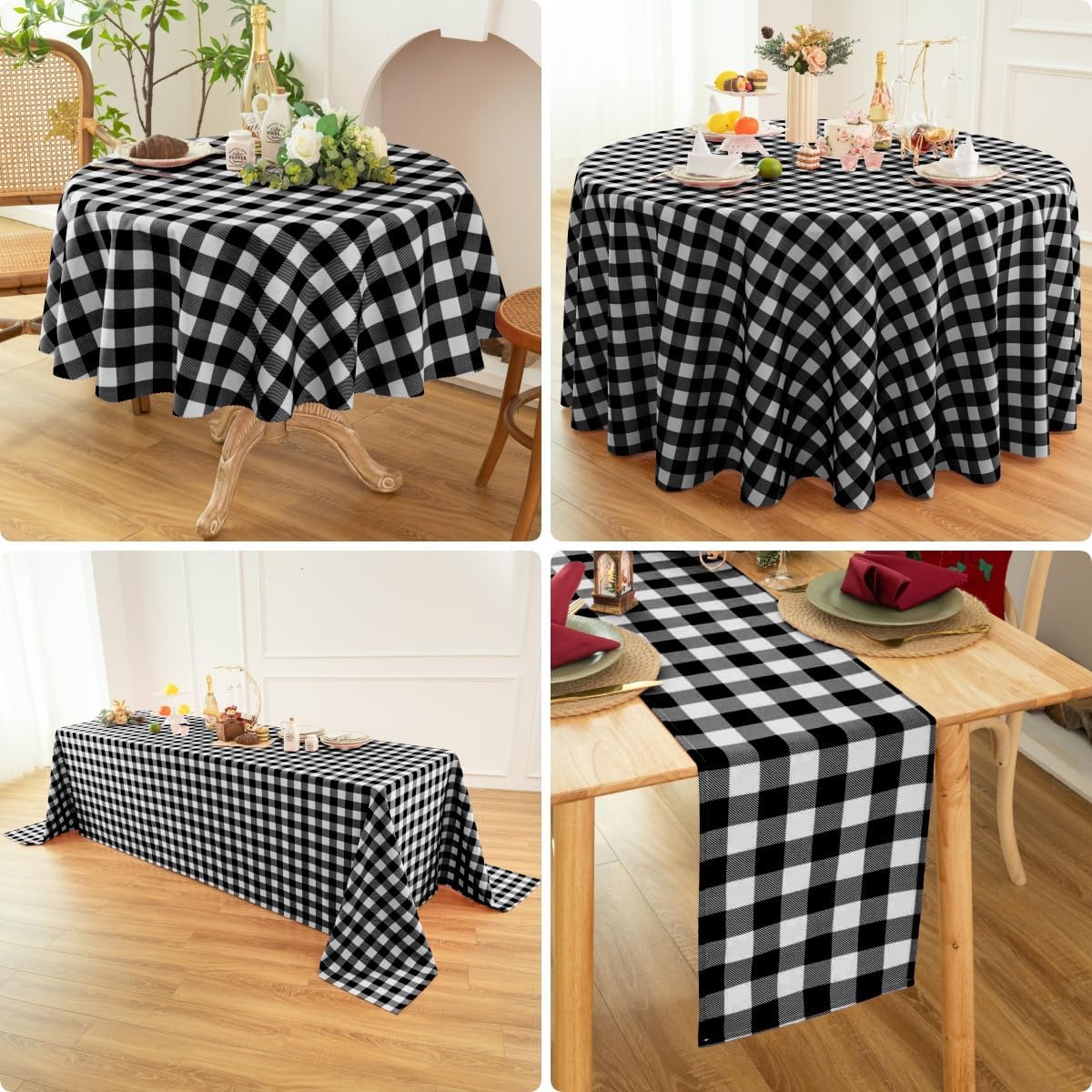 Classic Gingham Tablecloth Fabric - Oblong 58x120 Water Resistant Chequered Pattern Table Cloth for