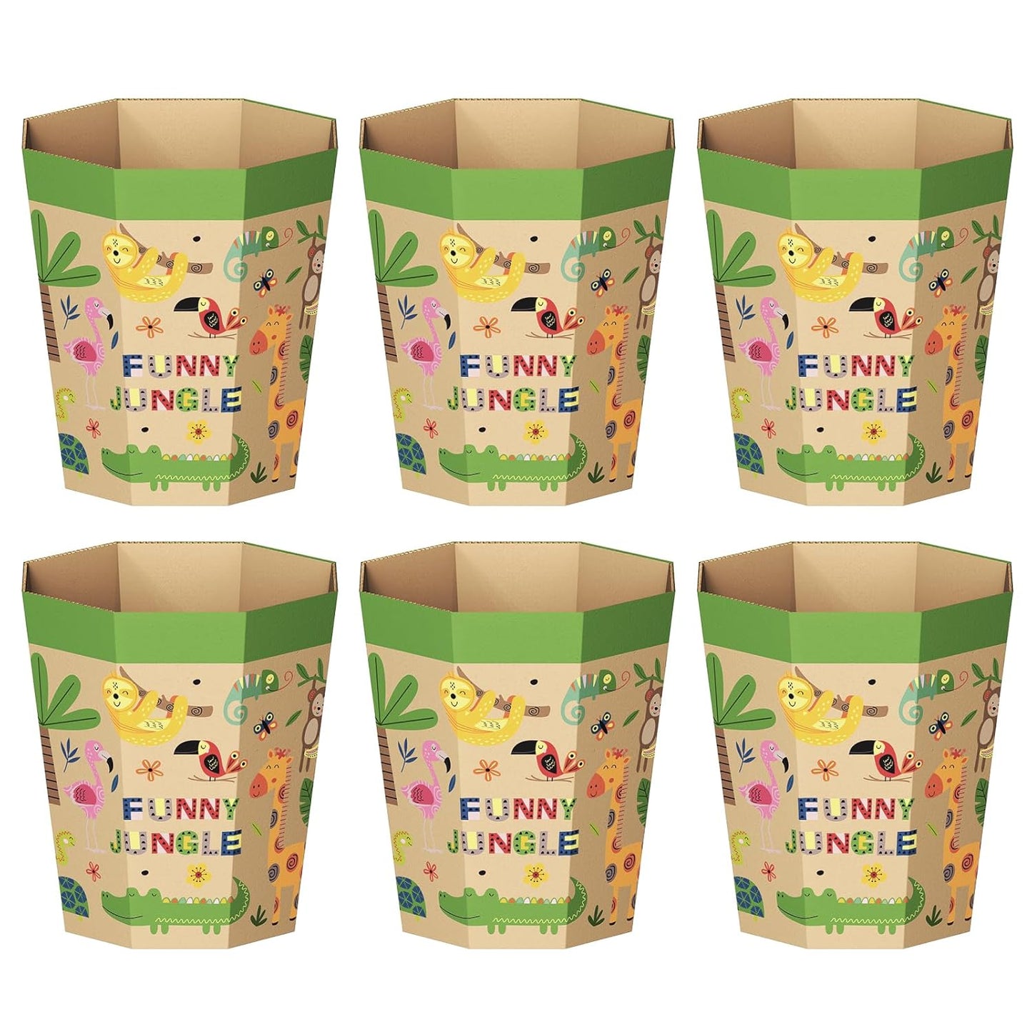 6-Pack Cardboard Trash Can – Foldable, Recyclable, Plastic-Free & Reusable Small Waste Paper Basket