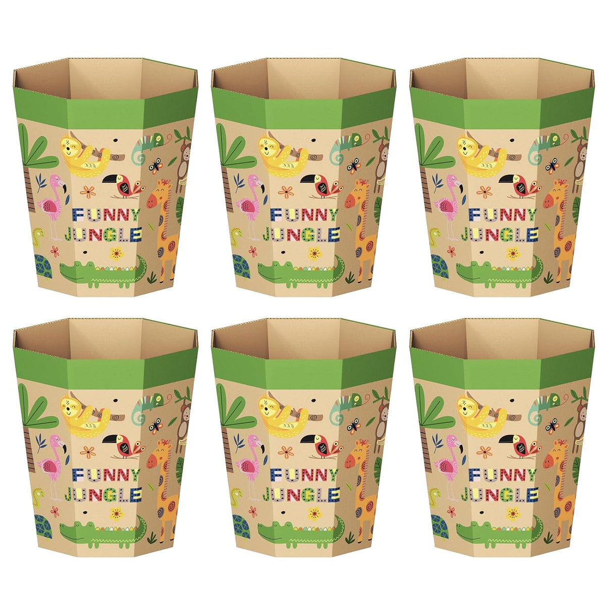 6-Pack Cardboard Trash Can – Foldable, Recyclable, Plastic-Free & Reusable Small Waste Paper Basket