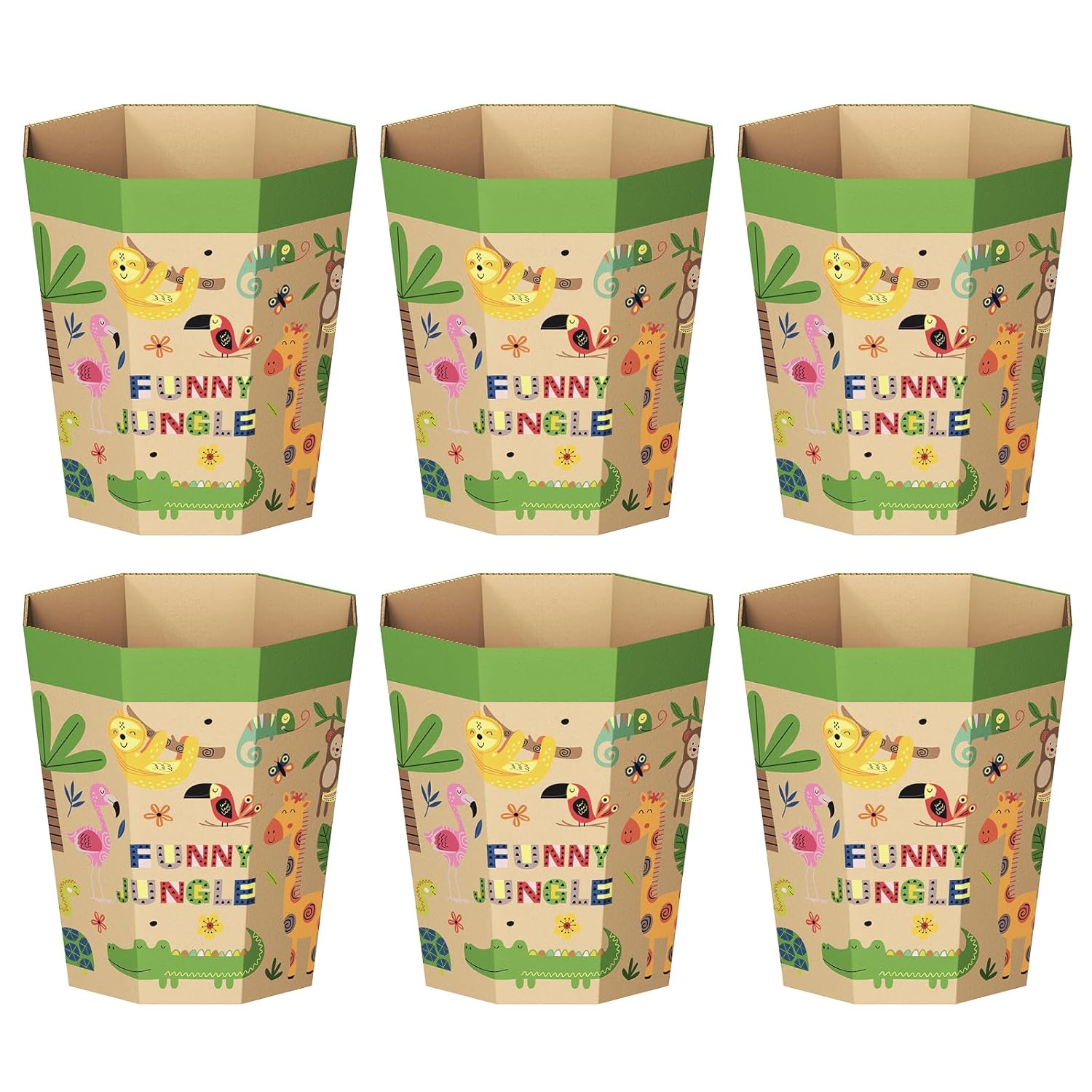6-Pack Cardboard Trash Can – Foldable, Recyclable, Plastic-Free & Reusable Small Waste Paper Basket