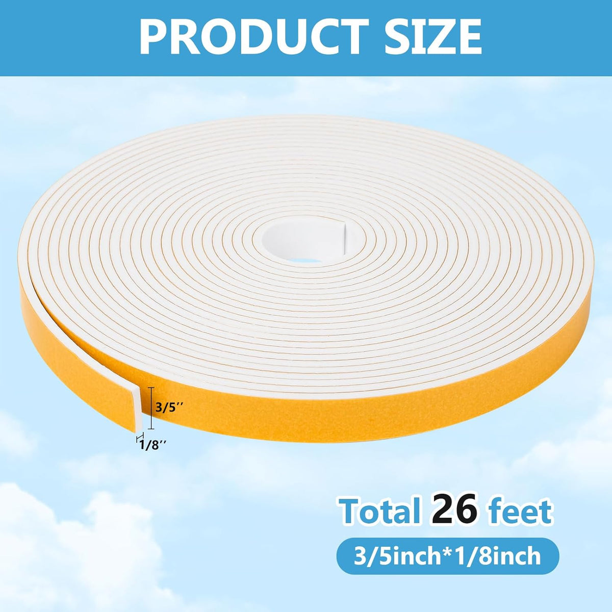 Weather Stripping Door Seal Strip (3/5 Inch X 1/8 Inch X 26Feet), Strong Adhesive, Lightproof