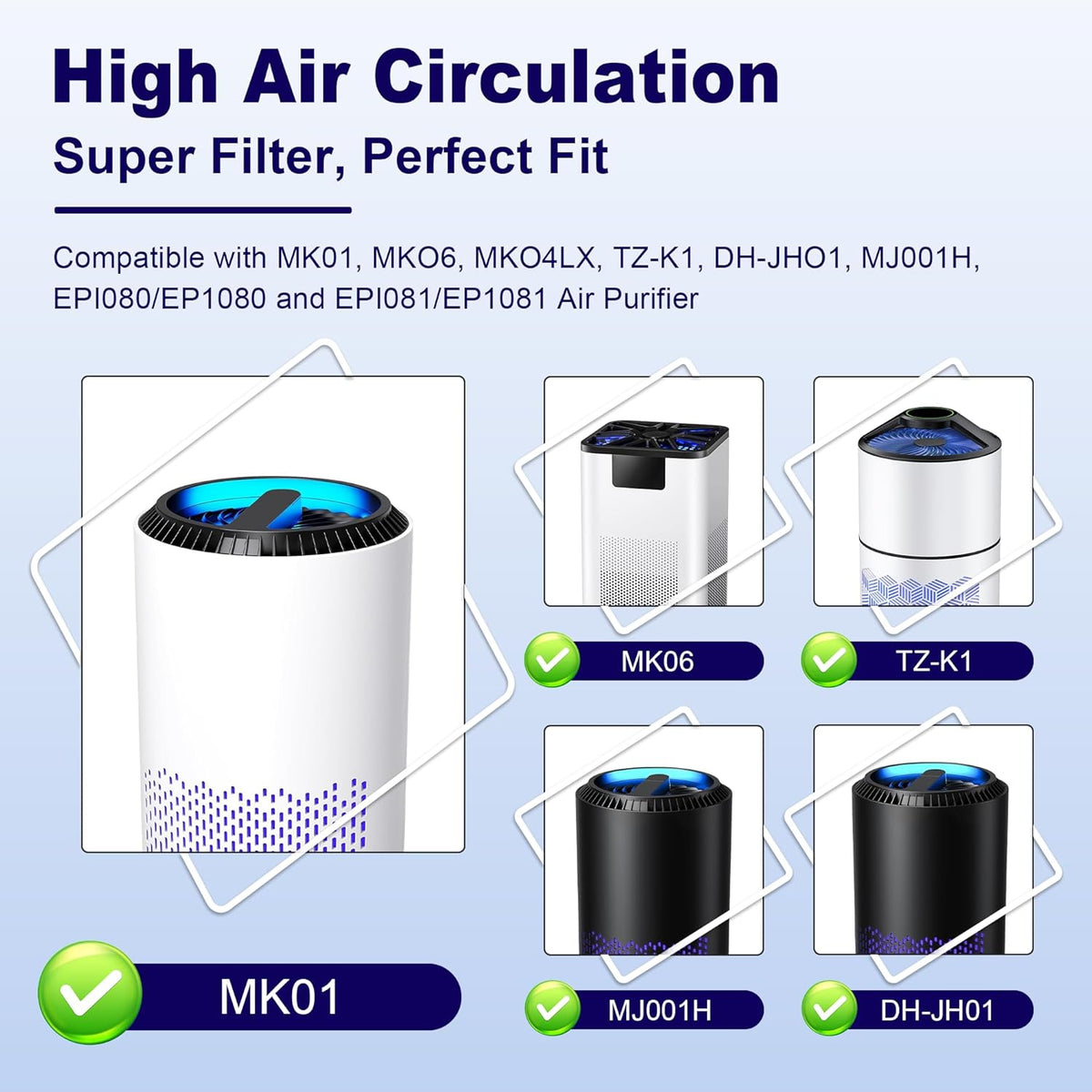 MK01 & MK06 True HEPA Filter Replacement Compatible with Aroeve MK01, MK06, ToLife TZ-K1 and Kloudi