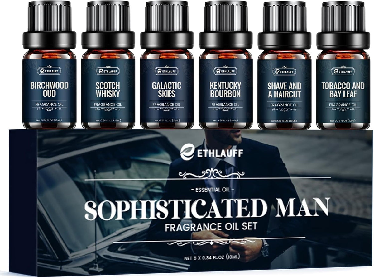 Men Essential Oils Set - TOP 6 Gentlemen's Fragrance Oil for Diffuser, Candle & Soap Making