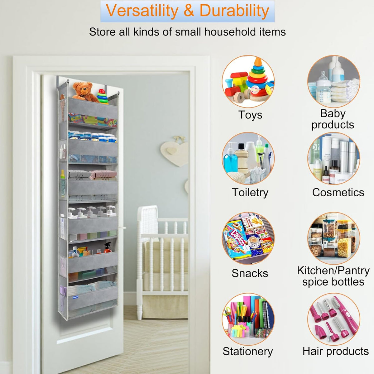 Extra Large Over The Door Organizer Storage 6-Shelves and 12 Side Pockets, Heavy Duty Hanging Door