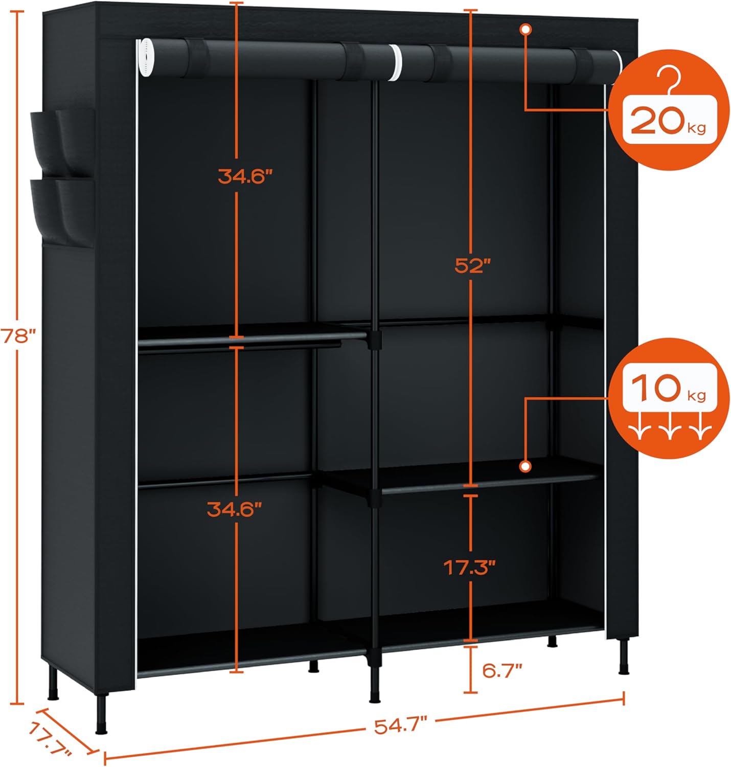 Clothes Rack, Portable Closet, 54.7 Inch Large Capacity Wardrobe Closet with Cover, Clothes Storage