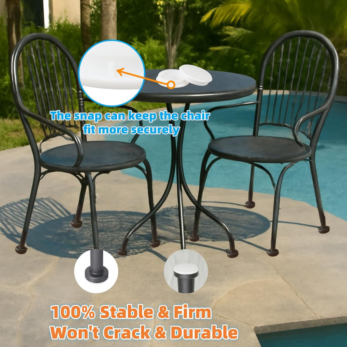 Wrought Iron Patio Furniture Feet Caps - Furnigear 1.33" Round Plastic Outdoor Chair Leg Caps