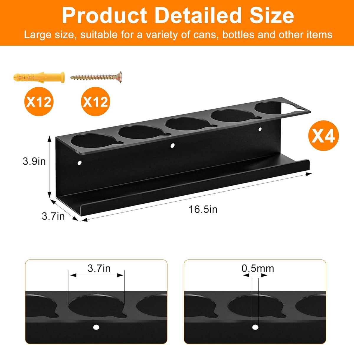 Wall-Mounted Spray Can Holder Rack Organize, 4 Pack Black Steel Aerosol Can Holder with Straw