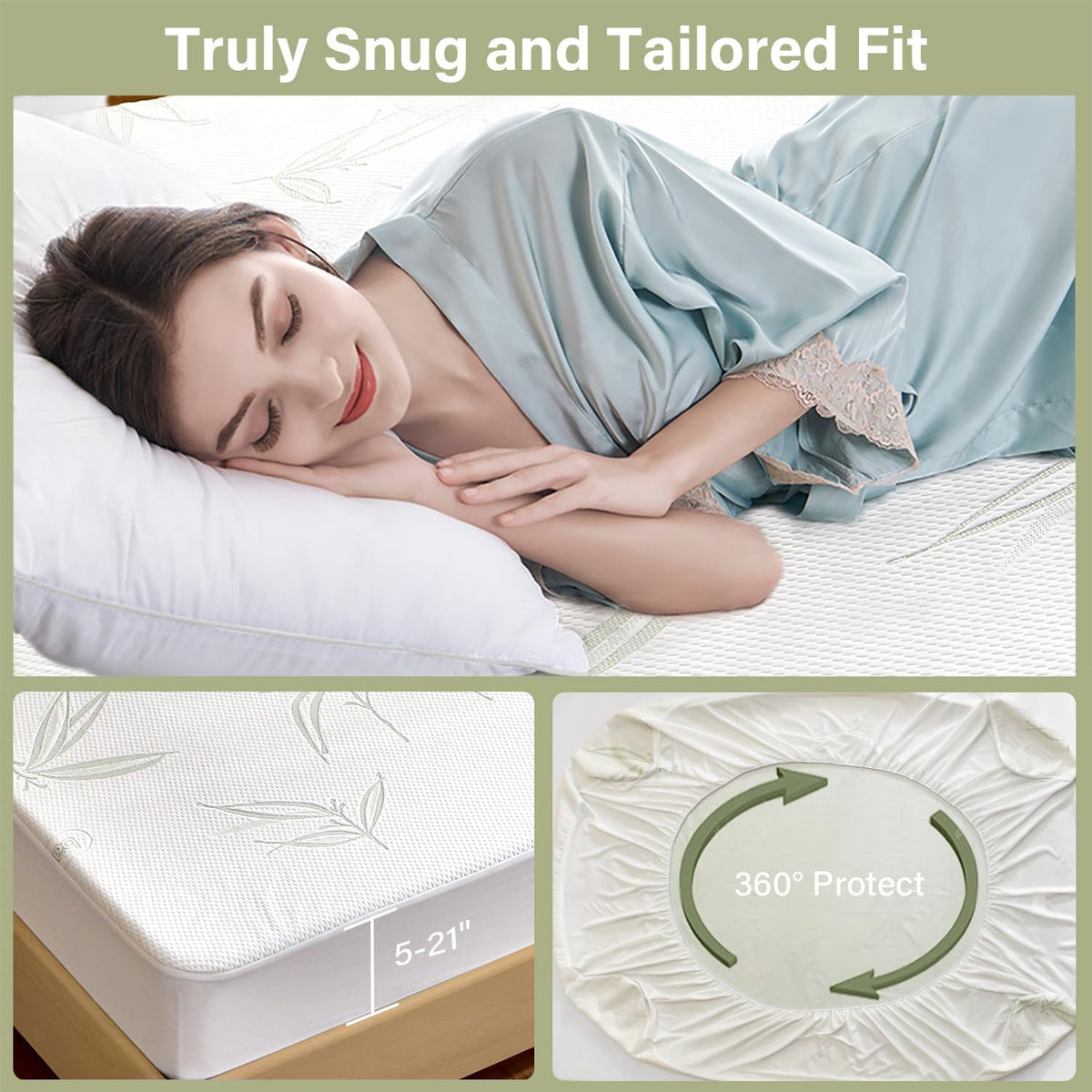 King Mattress Protector Waterproof Mattress Pad Washable Bamboo Rayon Mattress Cover Breathable