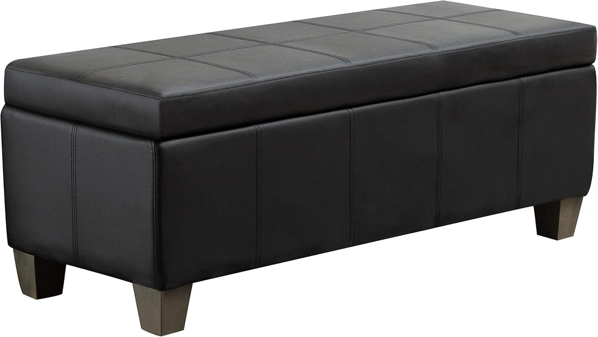 Black Faux Leather Ottoman with Storage, Rectangular Extra Long Storage Bench for Bedroom and