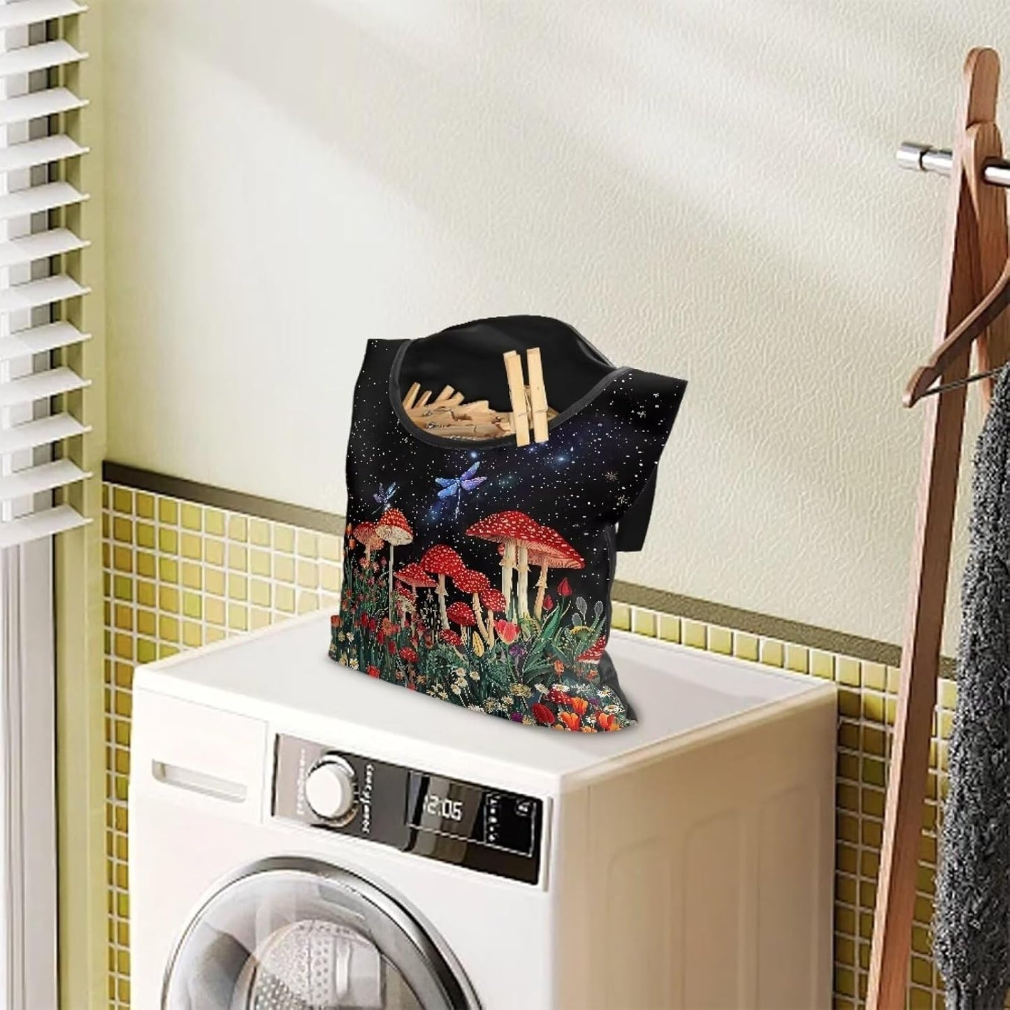 Red Mushroom Laundry Clothespin Bag - Adjustable Door-Hanging Storage Organizer with Rope for Home