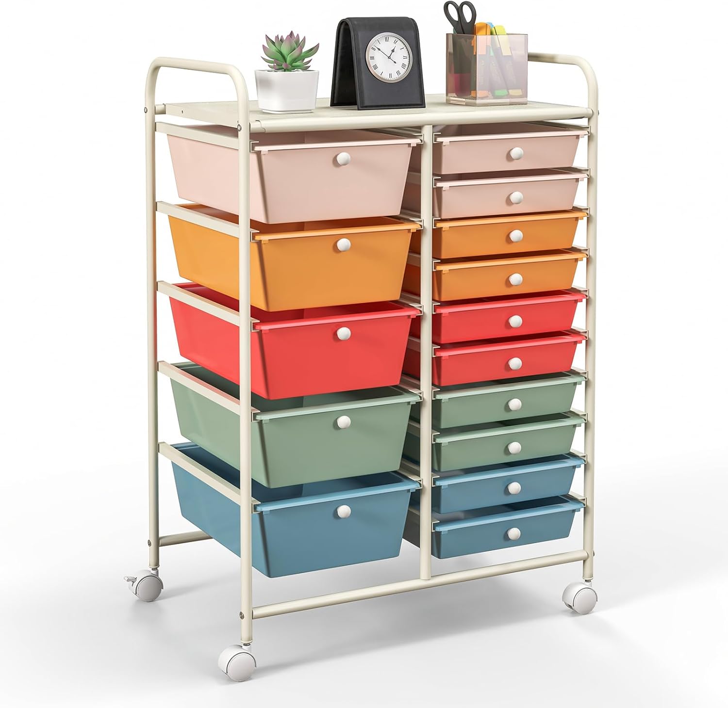 GOFLAME 15-Drawer Rolling Storage Cart, Multipurpose Movable Organizer, Utility Cart for Home