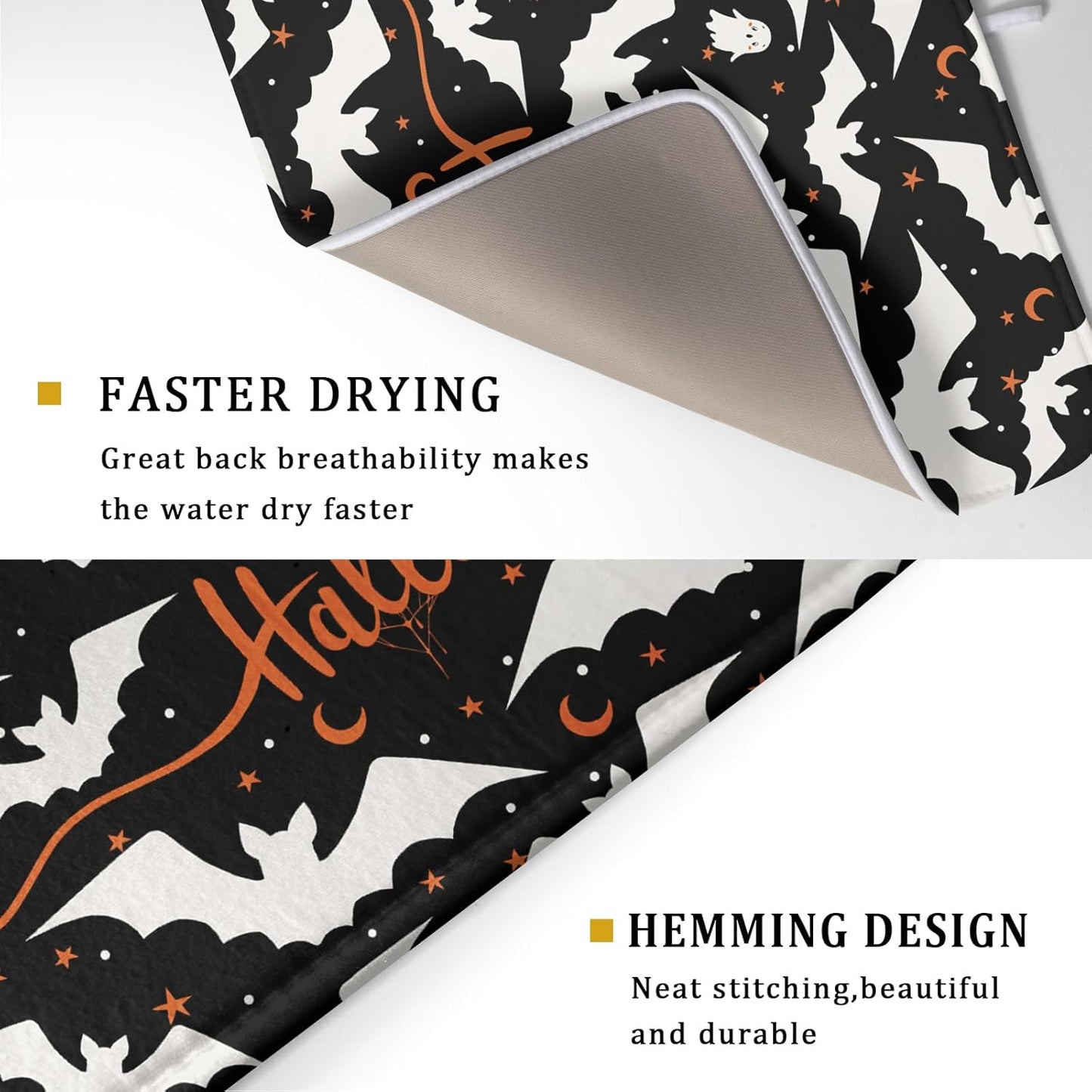 Halloween Drying Mats for Kitchen Counter 18”x24” Happy Halloween Spooky Bat Dishes Pad Microfiber