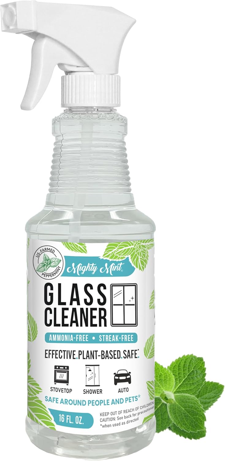 Mighty Mint Glass Cleaner, Ammonia-Free, Streak-Free Spray for Windows, Screens, Stovetop