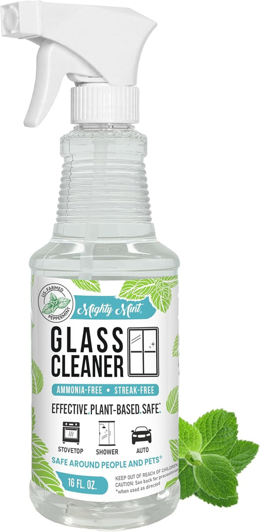 Mighty Mint Glass Cleaner, Ammonia-Free, Streak-Free Spray for Windows, Screens, Stovetop