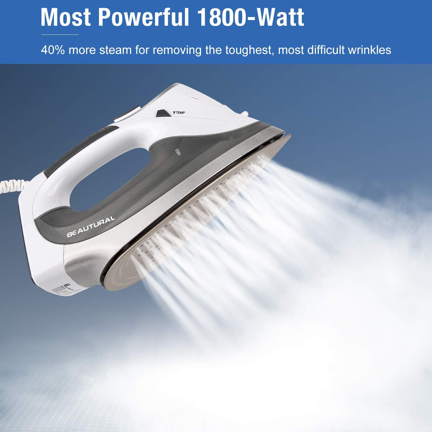 BEAUTURAL 1800-Watt Steam Iron with Digital LCD Screen, Double-Layer and Ceramic Coated Soleplate