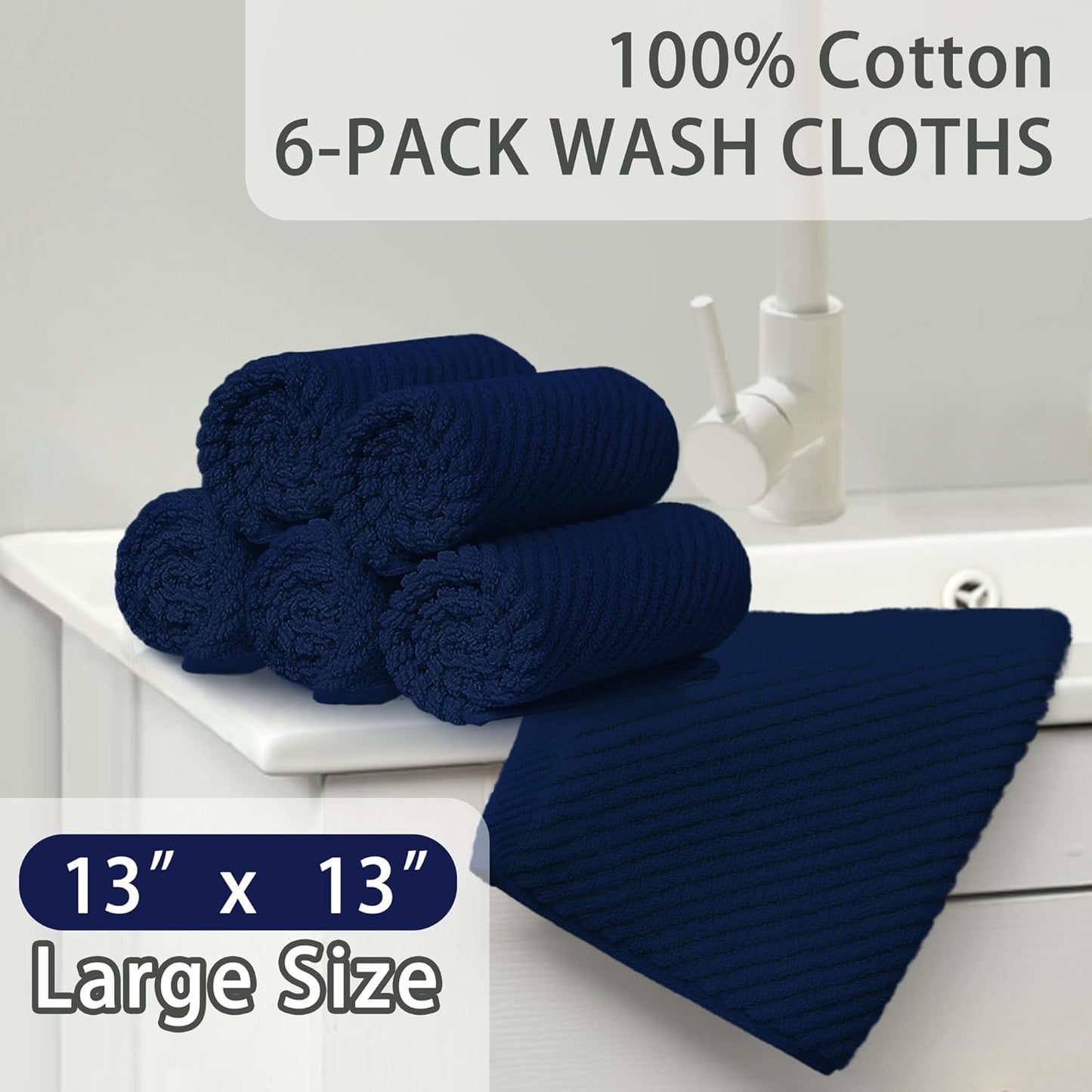 Wash Cloths for Your Face (13"x13") - 100% Cotton | Lightweight | Thick | Quick Dry | Soft |