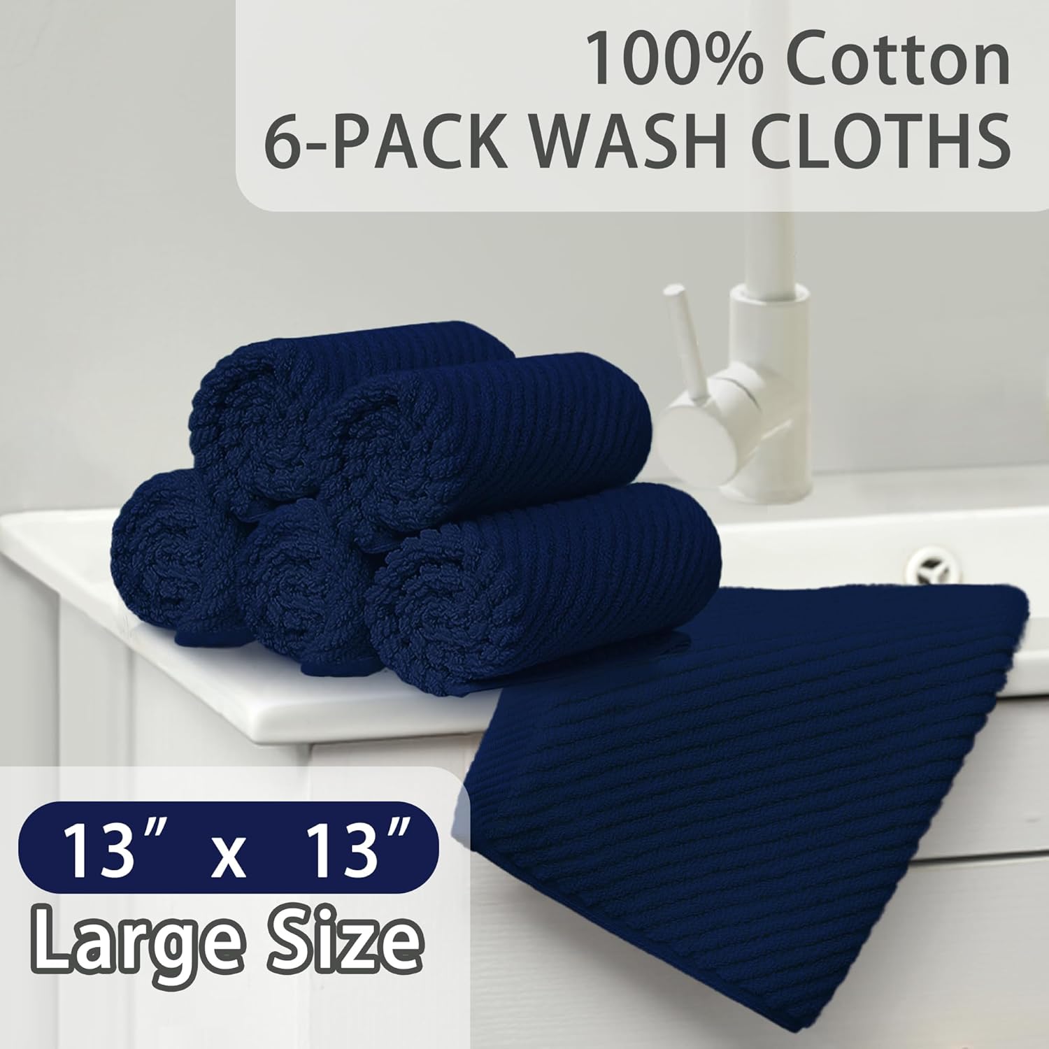 Wash Cloths for Your Face (13"x13") - 100% Cotton | Lightweight | Thick | Quick Dry | Soft |