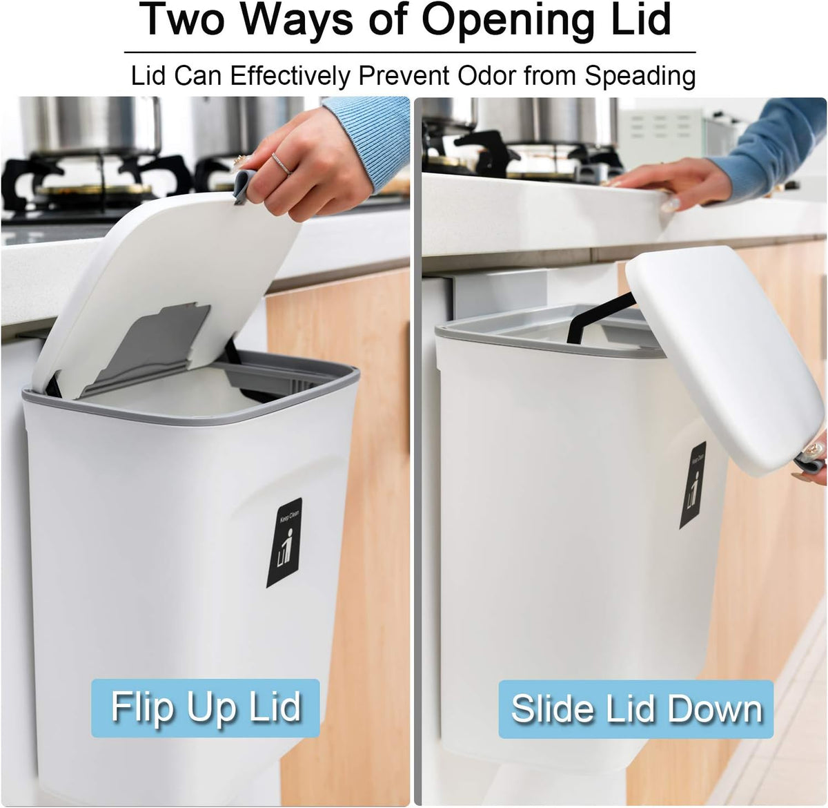 Tiyafuro 2.4 Gallon Kitchen Compost Bin for Counter Top or Under Sink, Hanging Small Trash Can with