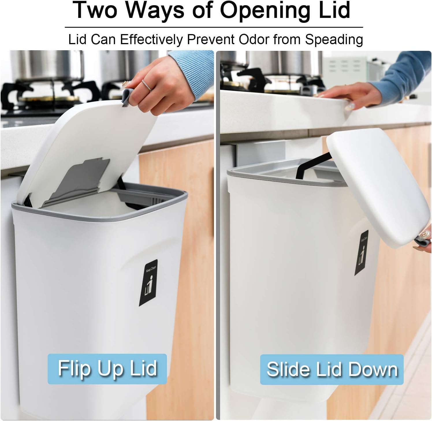 Tiyafuro 2.4 Gallon Kitchen Compost Bin for Counter Top or Under Sink, Hanging Small Trash Can with
