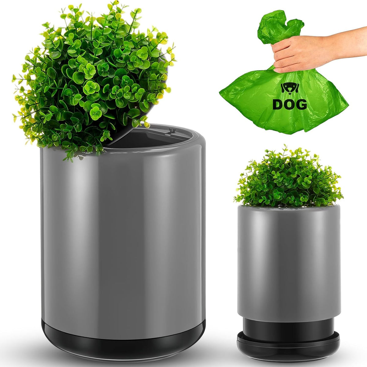 Dog Poop Trash Can Outside 13 L/ 3. 4 Gal Dog Waste Trash Can with Lid, Plant-Styled, Double-Layer