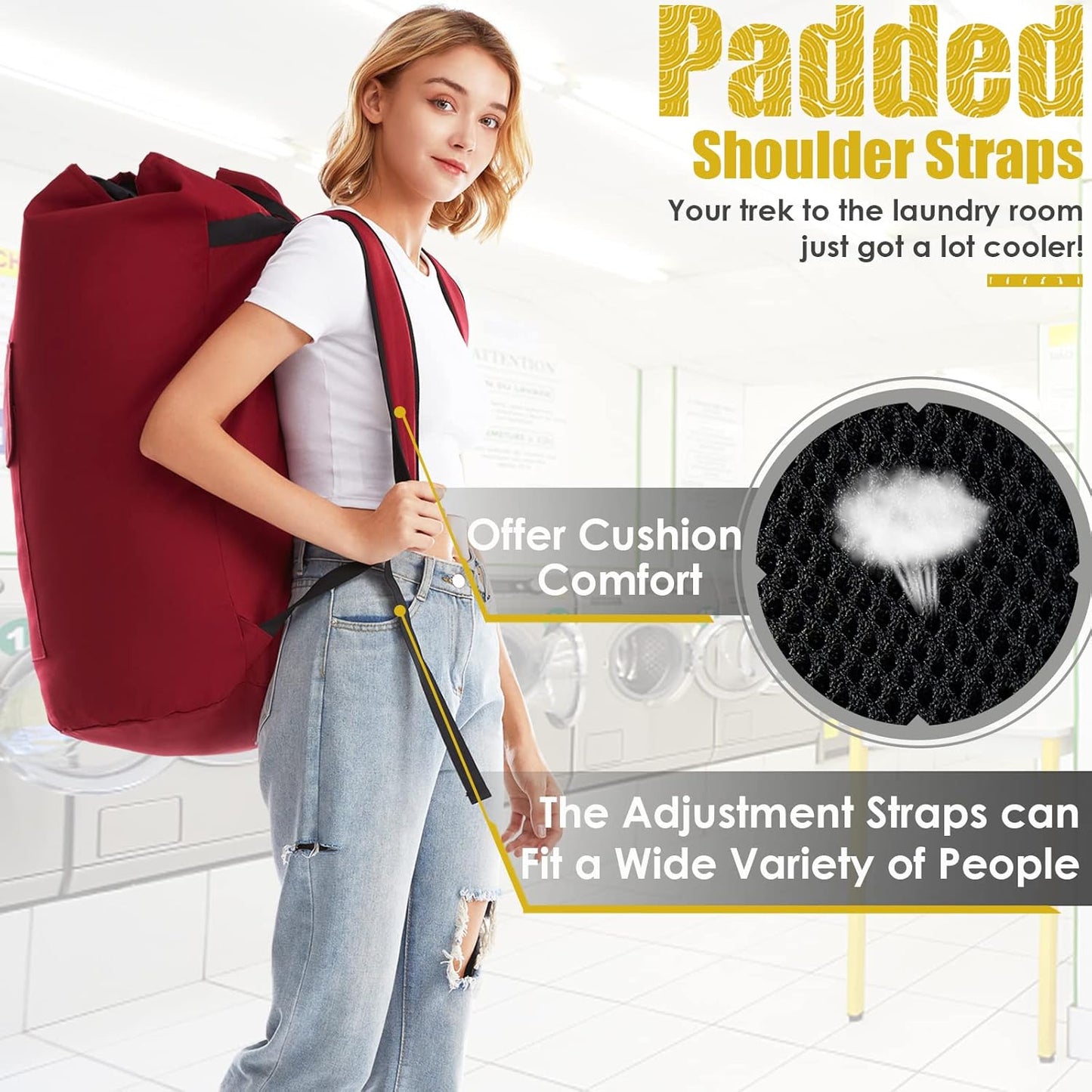 Extra Large Laundry Bag 115L, College Dorm Room essentials, Laundry Backpack Bag for College, Red