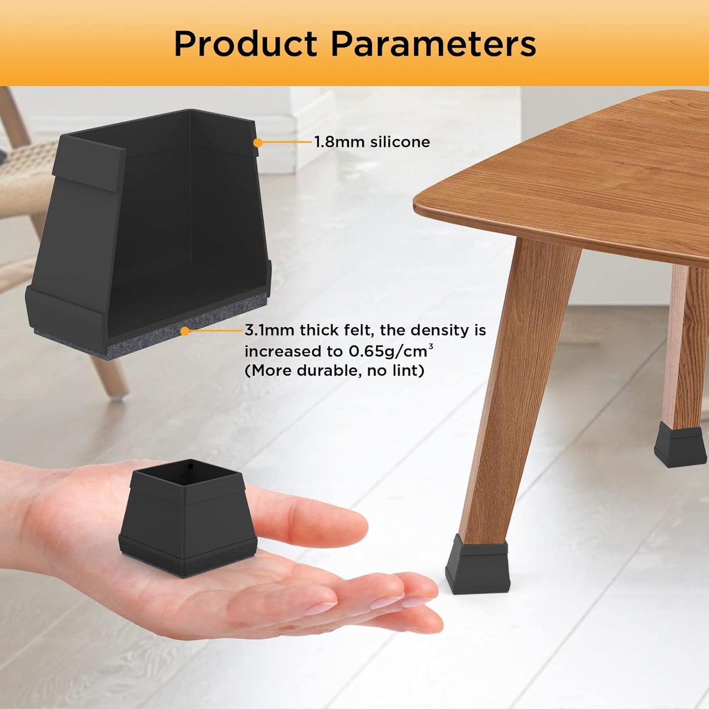 16 PCS Square Chair Leg Floor Protector, Silicone Chair Leg Cover, Furniture Leg Protectors with