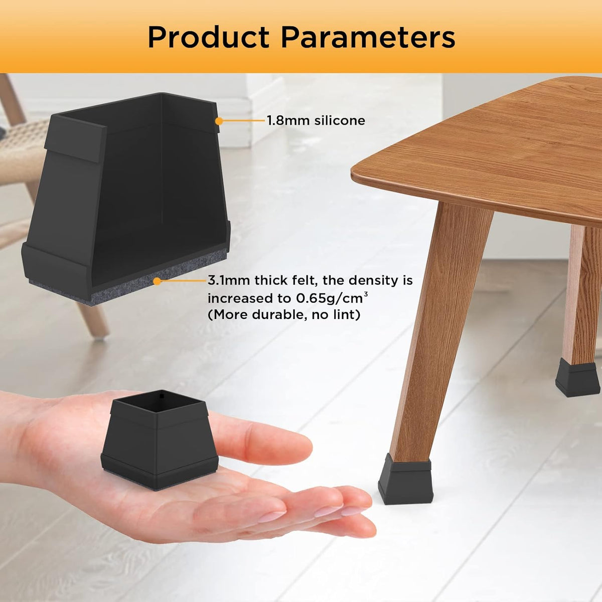 16 PCS Square Chair Leg Floor Protector, Silicone Chair Leg Cover, Furniture Leg Protectors with