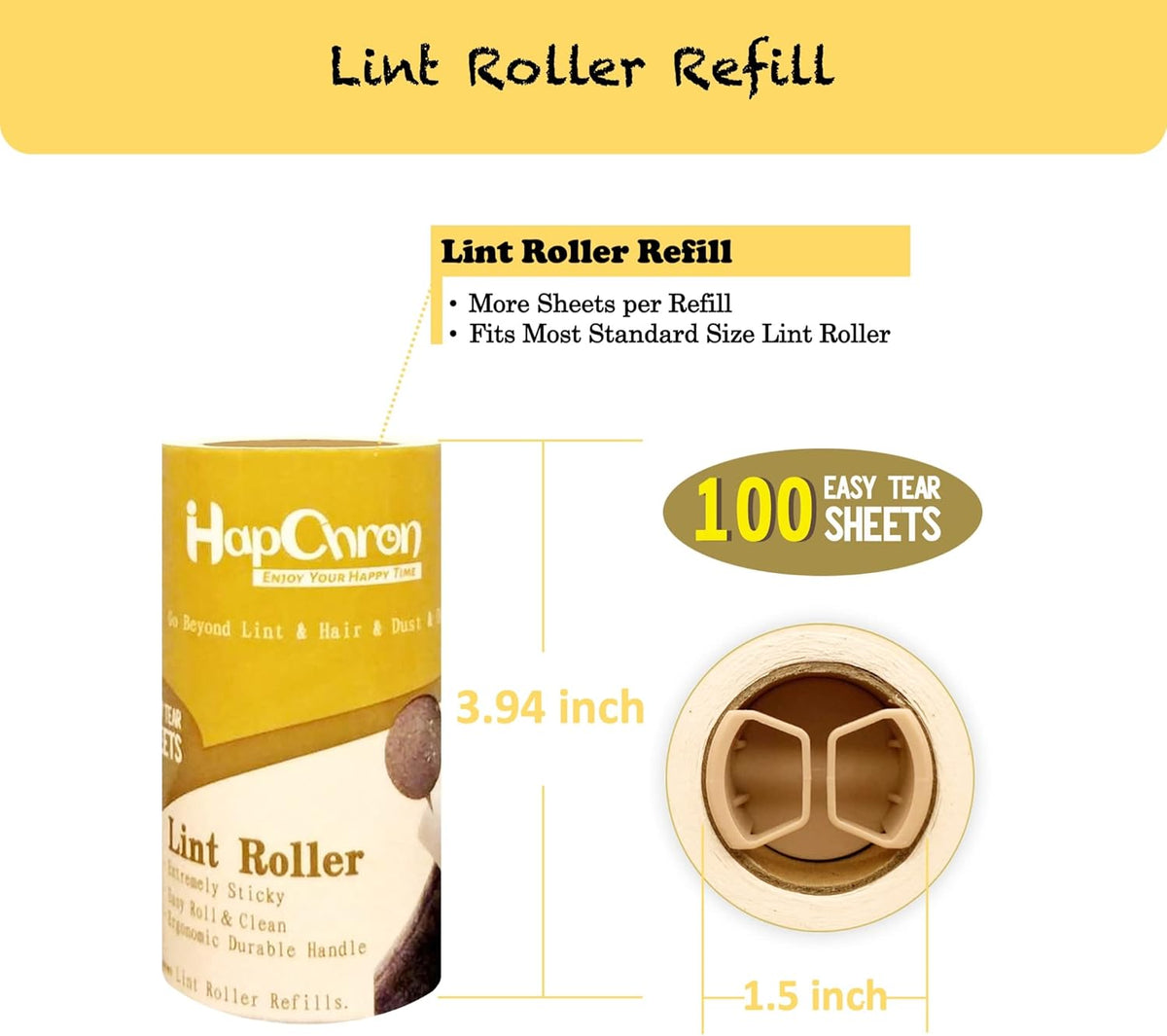 Extra Sticky Lint Roller Refills Only, Total 400 Easy Tear Sheets, Insert Tube Measures 1.5" and