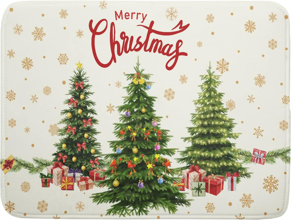 Christmas Tree Dish Drying Mat 18x24 for Winter Xmas Tree Snowflake Kitchen Counter Decor Absorbent