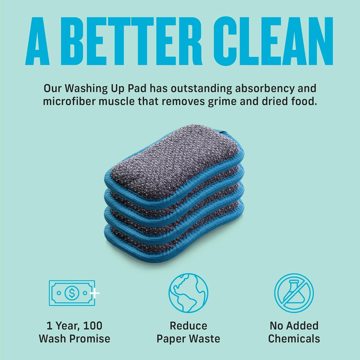 E-Cloth Washing Up Scrub Pad, Sponge for Cleaning - 4 Pack