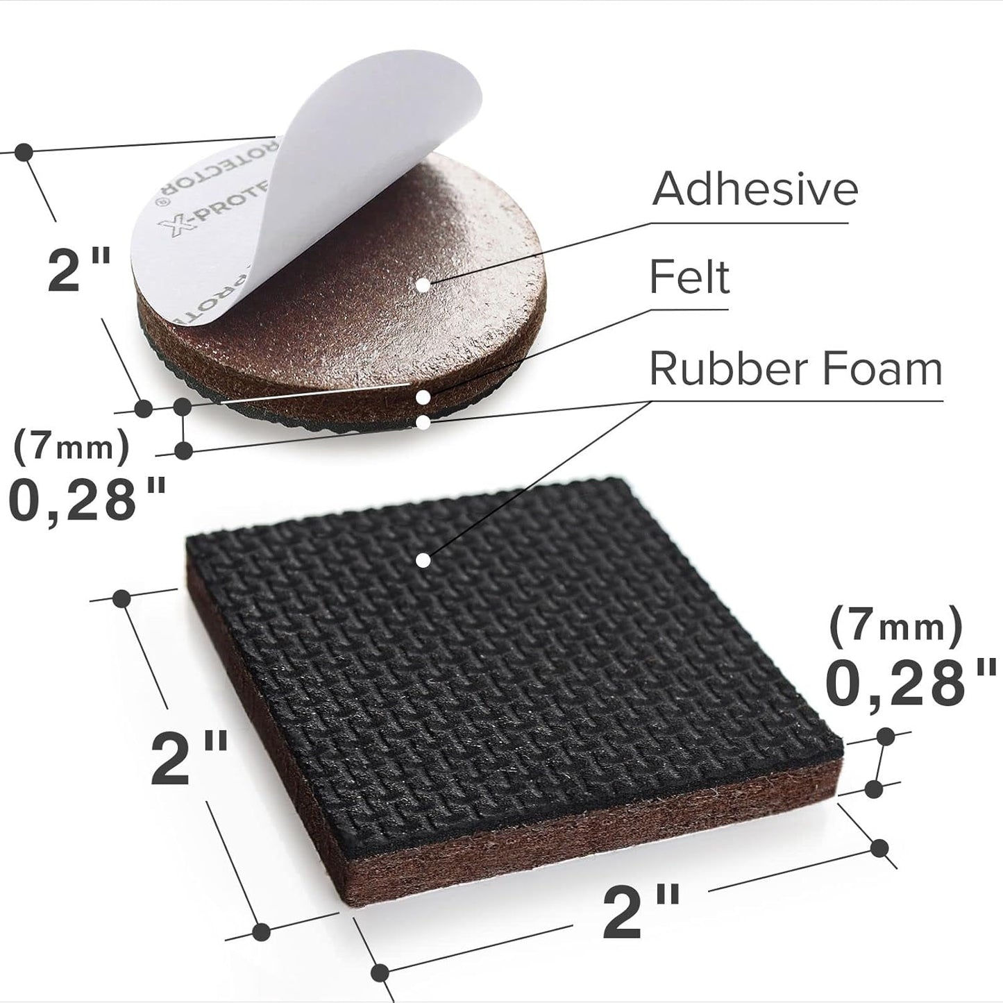 16 PCS 2" Non-Slip Furniture Pads X-Protector - Premium Furniture Grippers! Self-Adhesive Rubber